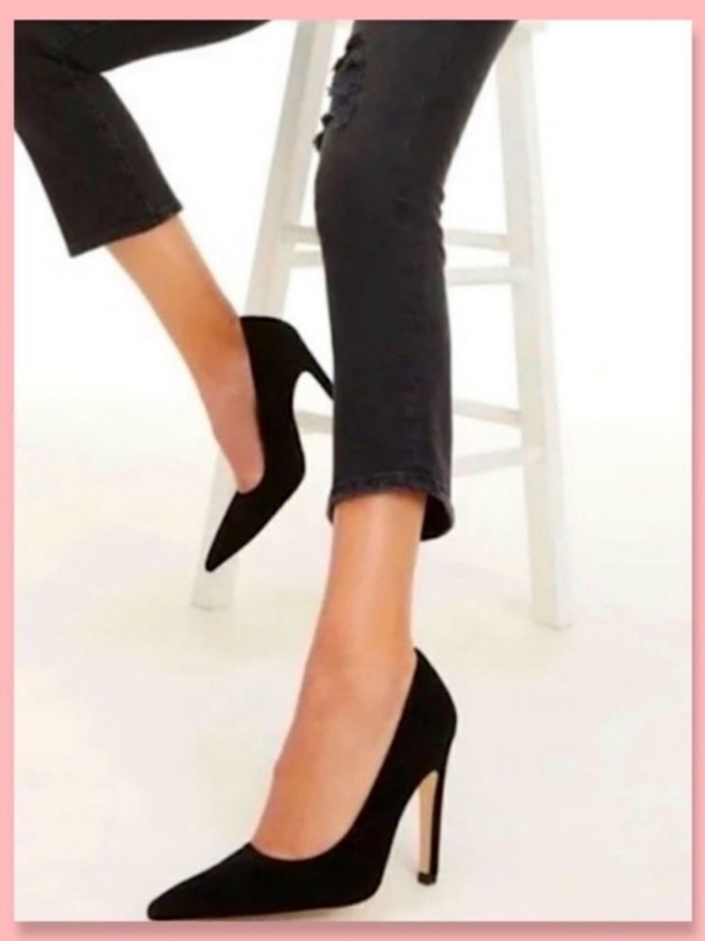 Good American The Icon Black Pointed-Toe High Heel Pumps for Women